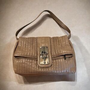 Treesje Tan Quilted Genuine Leather Flap Shoulder Bag Chain Lock - Like New